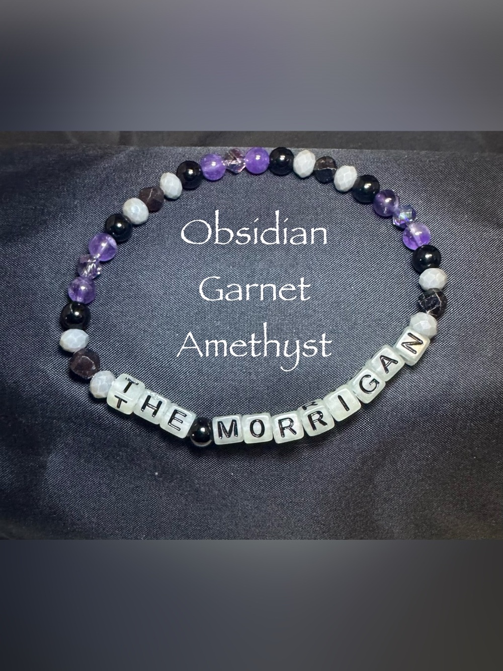 The Morrigan Amethyst & Black Bead Stretch Bracelet
